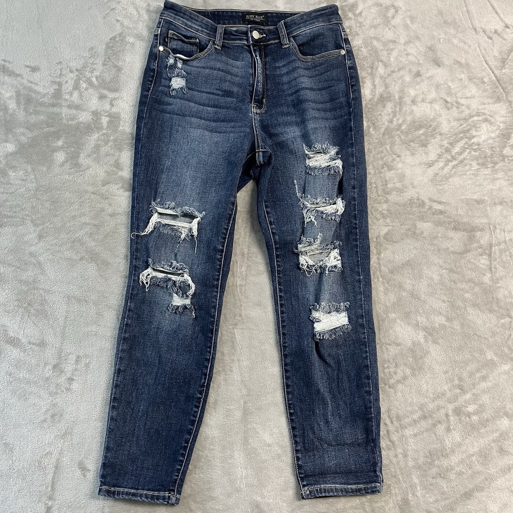 Judy Blue Boyfriend Fit Jeans Womens 7/28 Distressed Stretch Denim Mid Rise